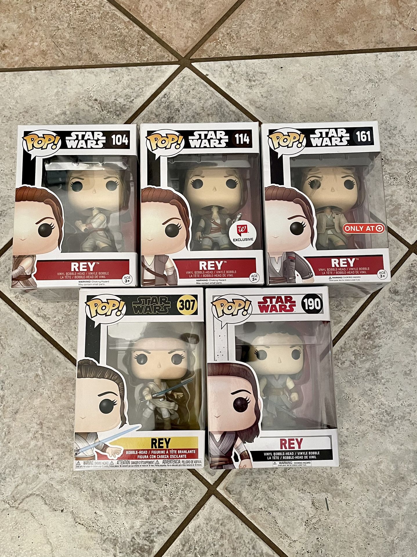 Funko Pop Star Wars Rey Lot of 5 vintage Vinyl Figures #104 #114 #161 #307 #190