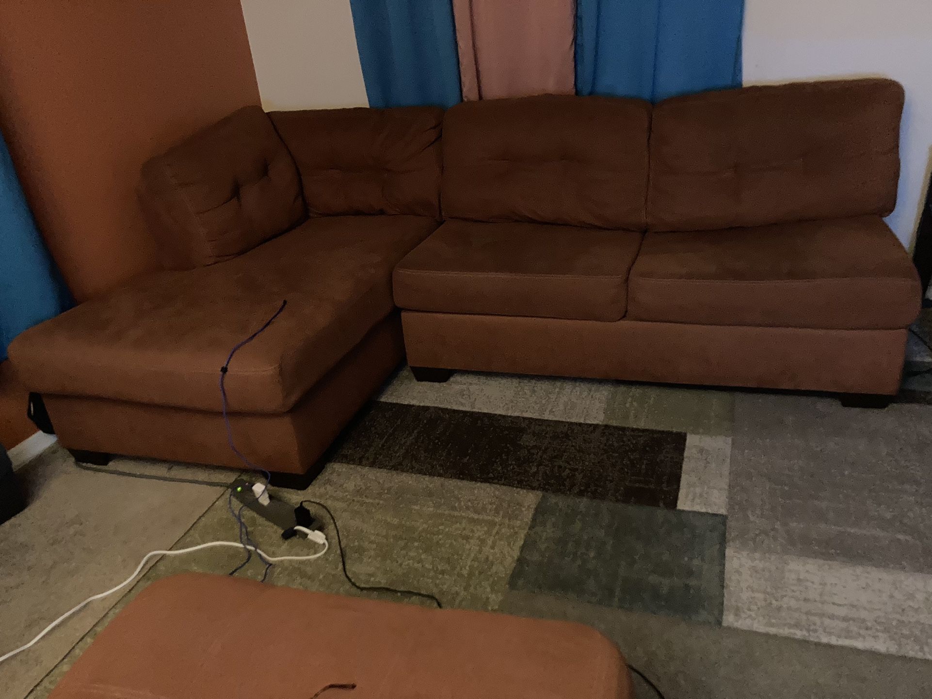 Large Sectional With Attached Sofa Bed And Ottoman, Terracotta Color