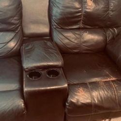 TWO PERSON RECLINING MEDIUM SIZED SOFA WITH DETAILS