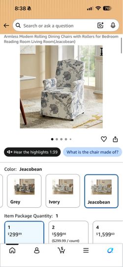 Armless Rolling Accent Chair – Jeacobean Floral