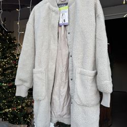 New Eddie Bauer Women’s Ivory Sherpa Long Coat Jacket 