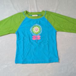 Hanna Andersson swim T-shirt, with big flower. Green and blue. Kids, size 3/4.