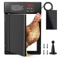 Automatic Chicken Coop Door Solar Powered, Chicken Door with Light Sensor and LED Display and Timer, with Anti-Pinch, Windproof, Rainproof, Sunproof F
