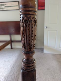 Carved Wood Four-Poster King Bed Frame w/ Headboard