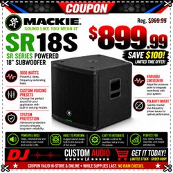 Mackie SR18S 18-Inch 1600W Professional Powered Active Subwoofer Class-D Amp 133dB SPL Custom Voicing Presets XLR I/O Built-Like-A-Tank Wood Cabinet