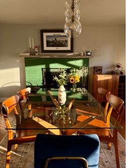 Trestle Rectangular Glass Dining Table