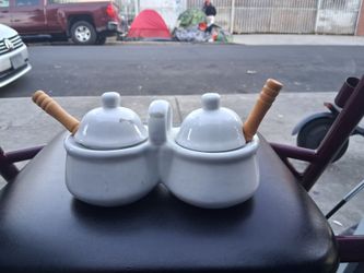 White Ceramic Condiment Jar Set with Spoons is vintage cookware?