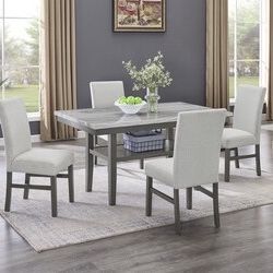 5-Piece 60" Gray Faux Marble Dining Set – Rectangular Table with 4 Chairs, Seats Up to 6 – Modern Gray Finish