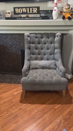 Huge Gray Tufted Wingback Accent Chair