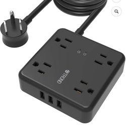 TROND Power Strip Surge Protector with USB, 5ft long Extension Cord for 3 USB and 4 AC Outlets, Black