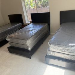 3 Twin Size Bed Frame With 3 Mattress Set. All New Furniture Free Delivery Free Installation