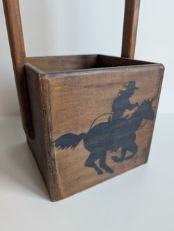 Handmade Wooden Cowboy Basket Caddy Wine Bottle Carrier Rustic Caddy w/ Handle