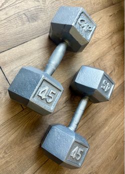 Set of Cast Iron Hex Dumbbells of 45 pounds each.  Total: 90 lbs