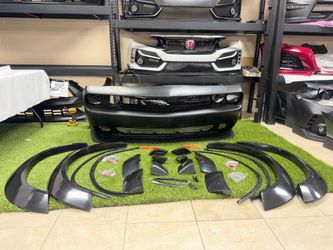 Fits 15-23 Dodge Challenger Hellcat Style Front Bumper + Lip + Fender Flares NEW