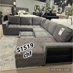 Dark Gray Living Room Sectional Sleeper Sofa With Pull Out Bed 