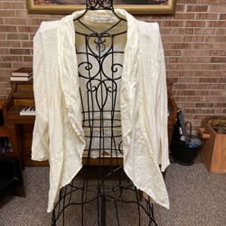 Ladies Cut Loose S Small Yellow Open Front Shrug Wrap Bolero Linen 3/4 Sleeve