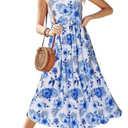 Brandnew(Medium) Summer Casual Maxi Dress Beach Vacation Outfits Long Flowy Spaghetti Strap Sundress with Pockets