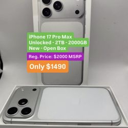 NEW - IPhone 17 Pro Max - $1490 - Unlocked - Silver - 2 TB - 2000 TB