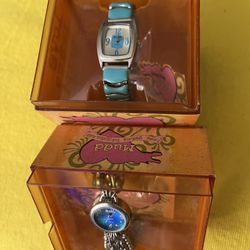 (2) Vintage Mudd Love Peace Happiness Wrist Watches NOS