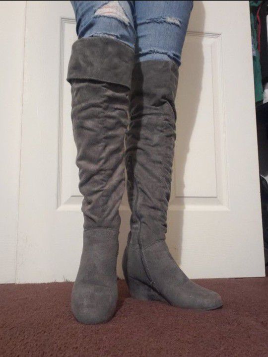 Gray Over Knee Boots