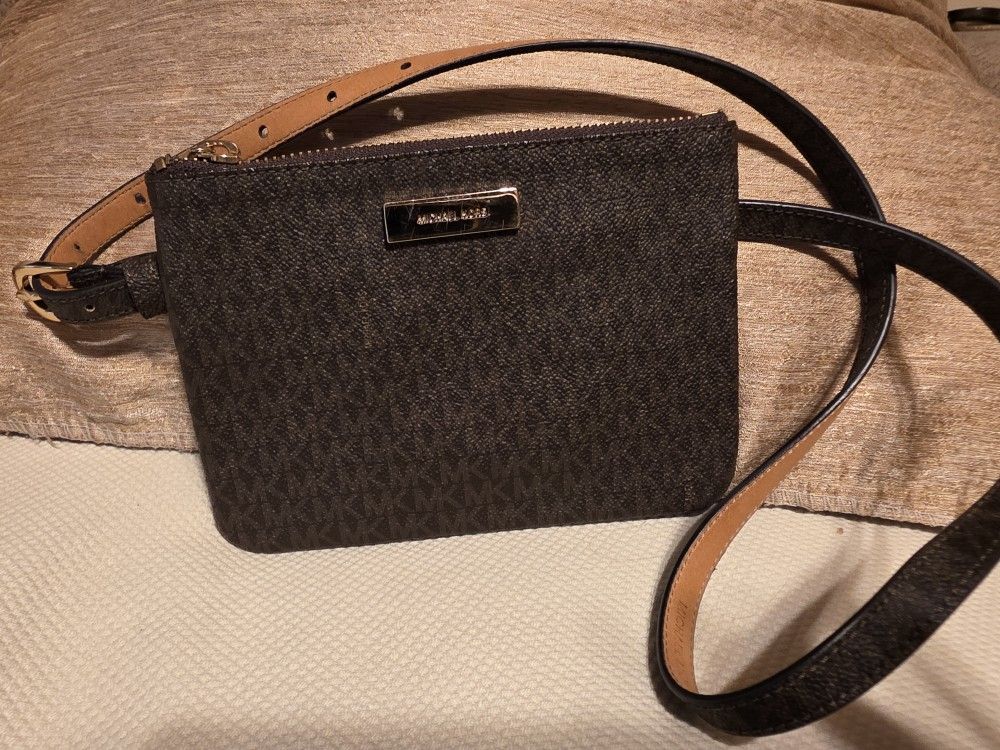 Michael Kors MK Signature Brown Leather Waist Bag 