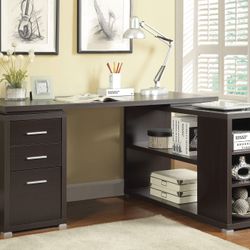 Dark Cappuccino L Shaped Home or Office Desk! Lowest Prices Ever!