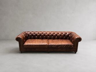 Restoration Hardware Kensington Leather Tufted Sofa Couch