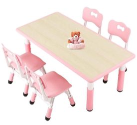 FUNLIO Kids Table And 4 Chairs Set For Ages 3-8, Height Adjustable Toddler Table And Chair Set, Easy To Wipe Arts & Crafts Table, For Classrooms/Dayca