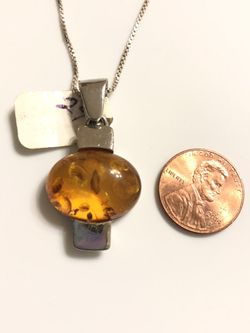 Amber Pendant with Chain 925 Silver