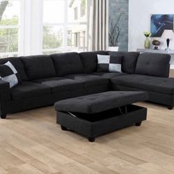 Charcoal Gray Sectional Sofa Right Facing Chaise Storagew Ottoman pick up can deliver