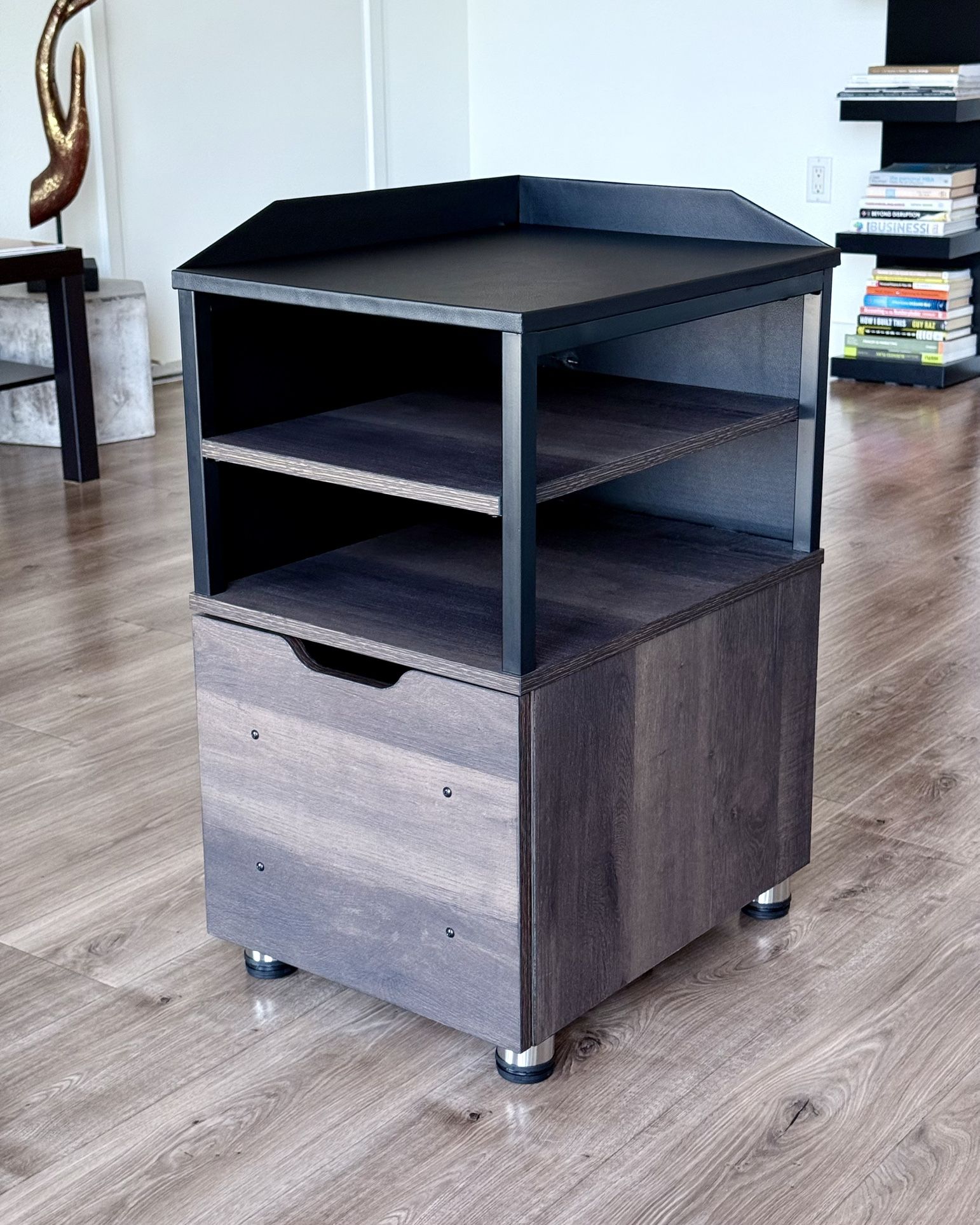 Office / Home Modern Drawer Filing Cabinet With Leather Top And Stainless Feet 