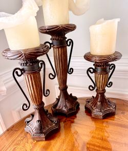 Set of 3 Ornate Pillar Candleholders