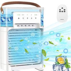 Portable Air Conditioner - Upgraded Portable AC Personal Quiet Air Cooler with Remote Control,Desktop Misting Fan with Natural Wind Function,2/4/6/8H 
