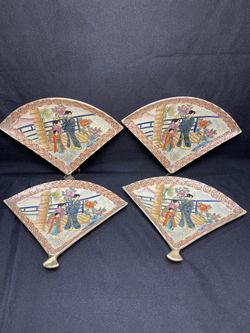 Vintage Porcelain Fan Plates-Antique Asian Fans ($65 set of 4)