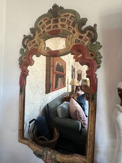 Vintage Hand-Carved Ornate Mirror – Distressed Boho / Spanish Revival Style