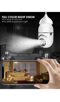 Light Bulb Security Camera, PTZ 360° Panoramic Security Camera Outdoor FHD 1080P Wi-Fi Light Bulb Camera with Infrared Light Motion Sensor 2-Way Audio