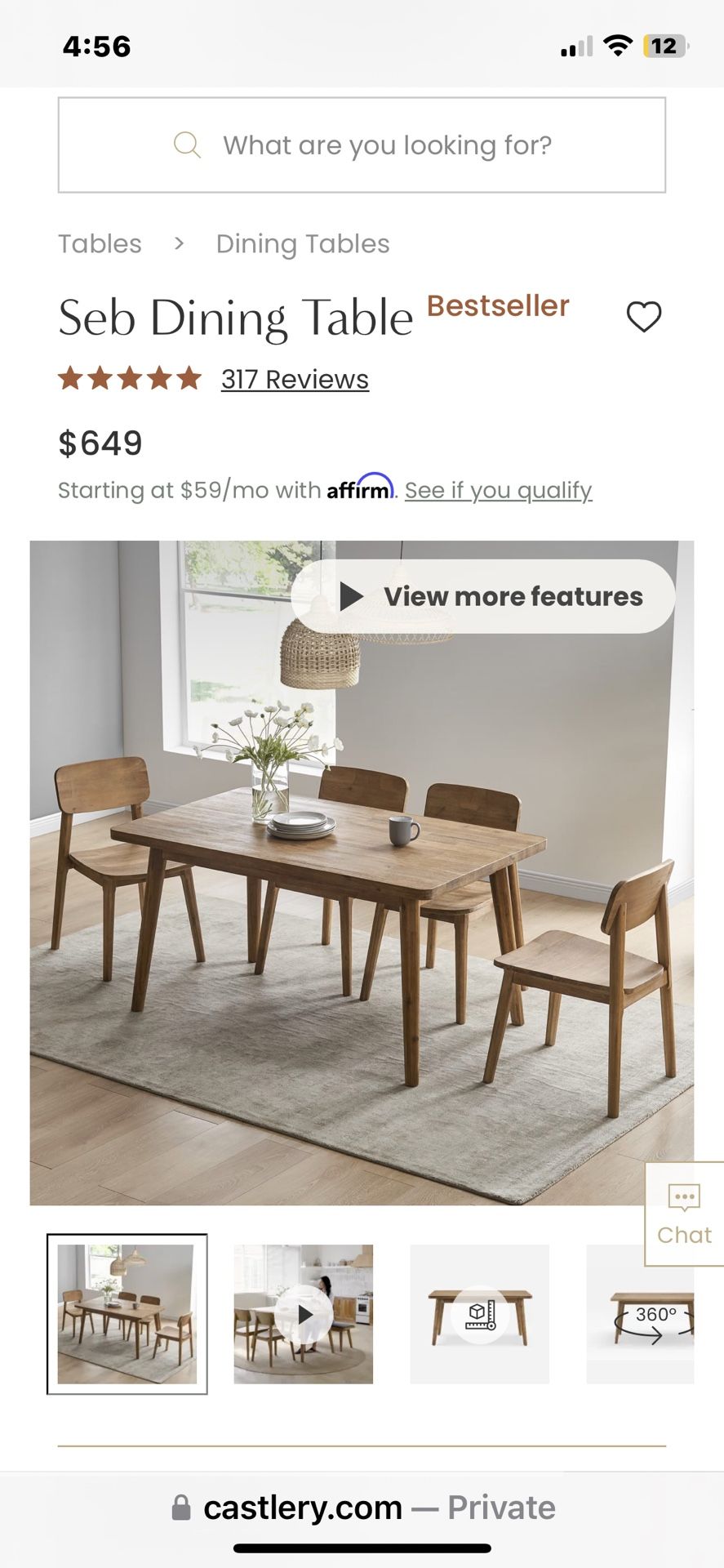 59” Castlery dining table