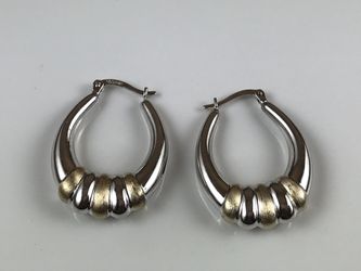 14k White Solid Gold Latch back hoop EARRINGS