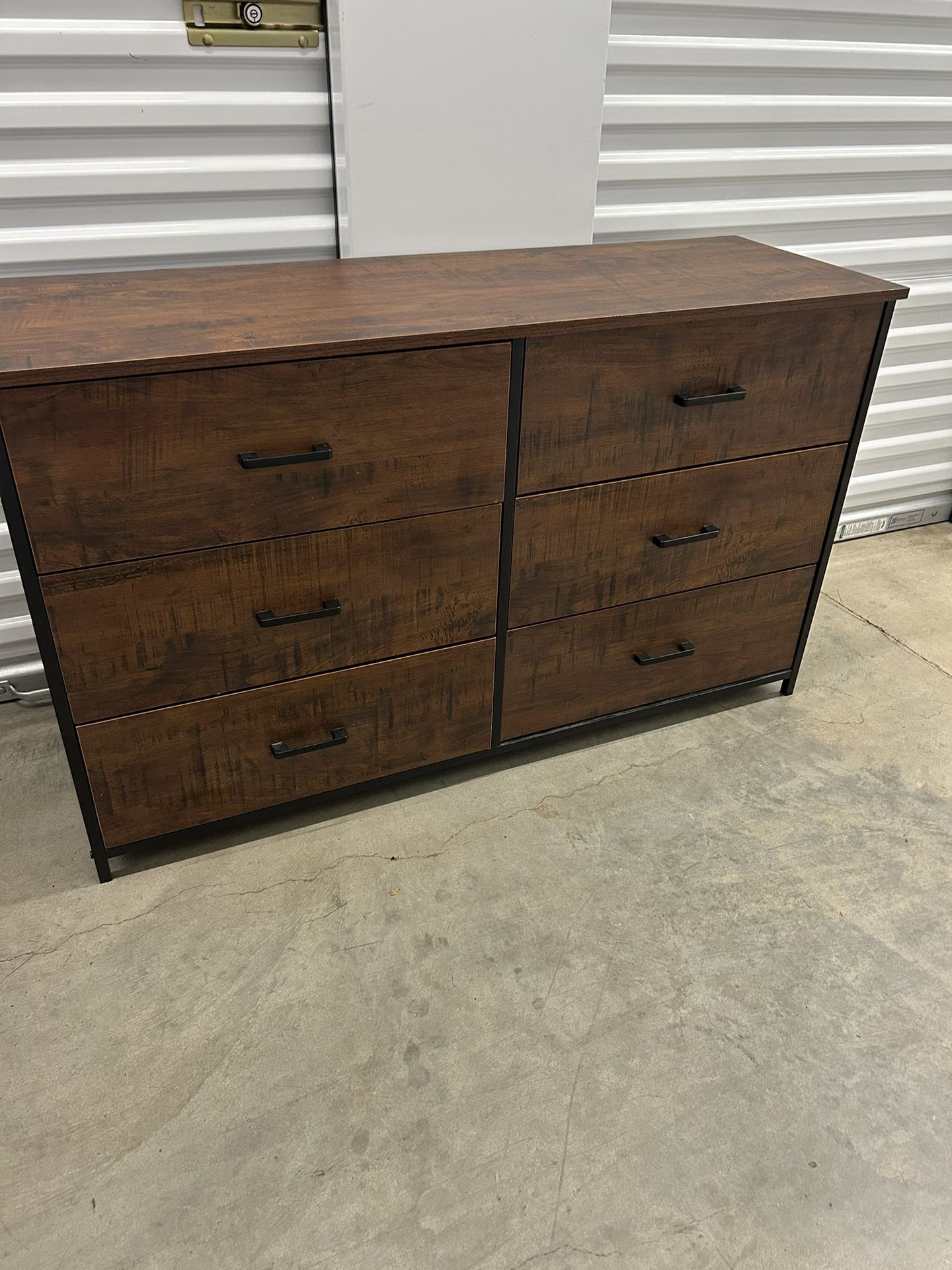 6 Drawer Double Dresser, Industrial Wood Dresser