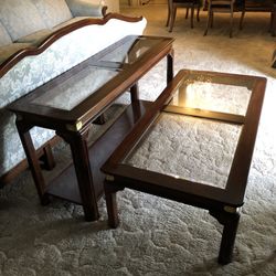 Vintage 2-Beveled Glass Panels Coffee and Console/Sofa Tables