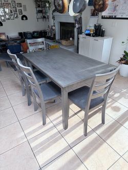 Ashley Bridson 6-Piece Dining Table Set – 4 Chairs + Bench – Gray