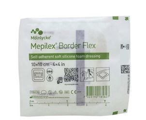 Mepilex Border Flex - Self-Adherent Soft Silicone Foam Dressing, 4 Inches x 4 Inches, Tan, Sterile, 5 Count