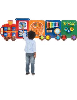 Train Activity Wall Busy Board Panels, 11-in-1 Wooden Sensory Wall Panel