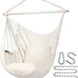 Y- STOP Hammock Chair Hanging Rope Swing, Max 320 Lbs, 2 Seat Cushions Included, Hanging Chair with Pocket for Indoor and Outdoor, Natural 