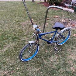 Blue Ape Hanger Handle Bar Front Suspension Blue Rims Electric Light Bicycle Bike
