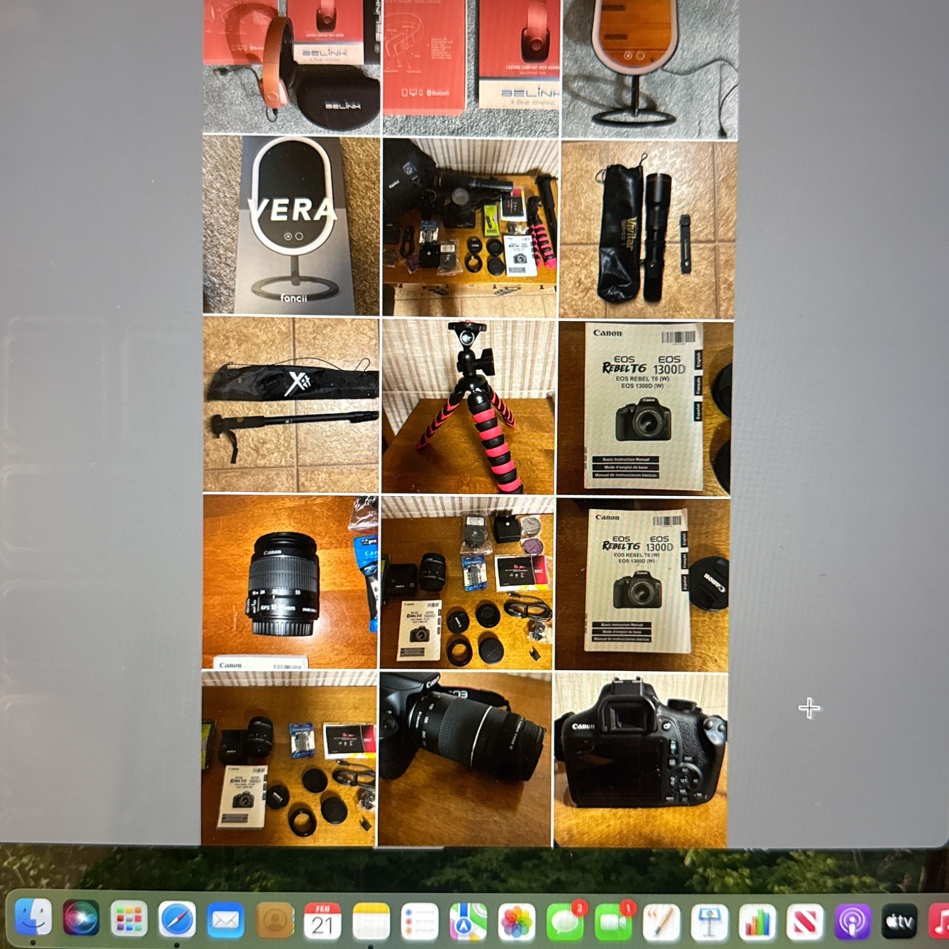 Wireless Headphones, Mirror, Canon EOS Rebel T6 Camera