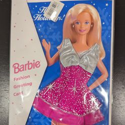 Barbie Fashion Greeting Card - Happy Holidays! Silver & Pink Metallic Dress 1995 New Vintage