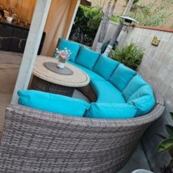 Big 3pc Sectional Couch And Round Table Fire Pit/outdoor Furniture/conversation Set/Cash Only