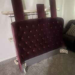 Burgundy Upholstered Headboard and Frame Queen Size