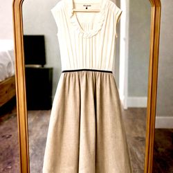 Soft Pleated Midi Dress (Neutral, Sleeveless)